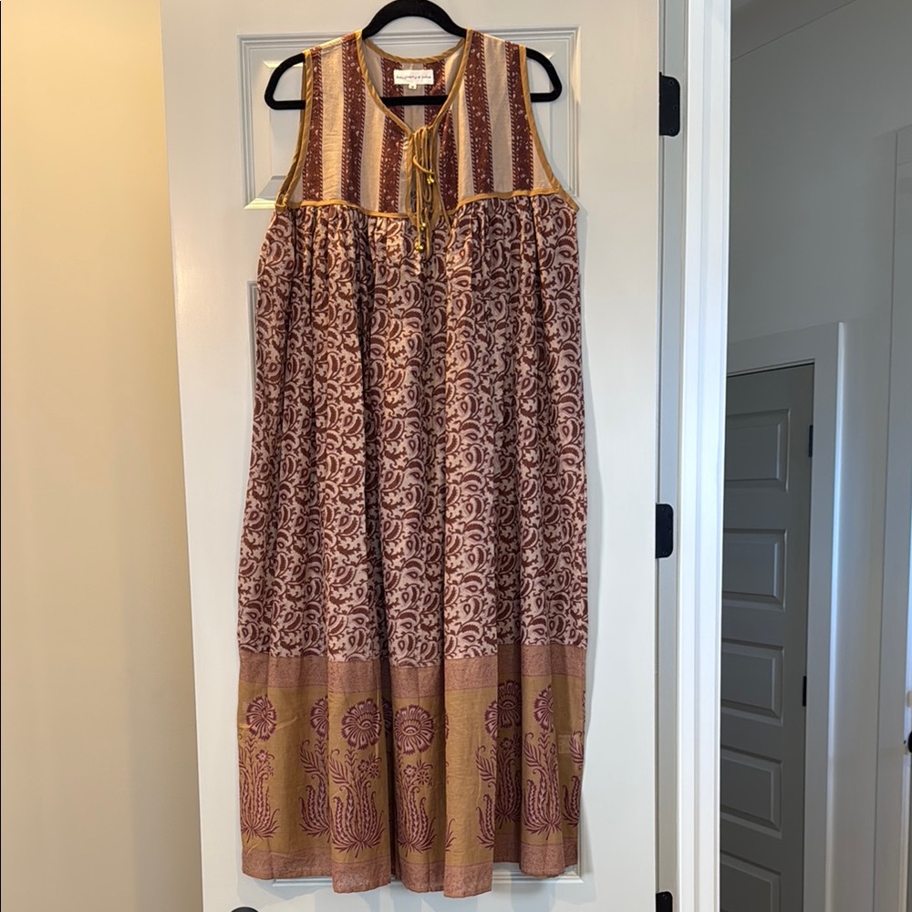 Daughters of India Brown and Burgundy Maxi Sundress
